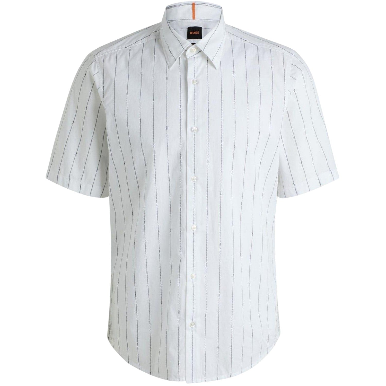White - Front - Boss Mens Pinstripe Regular Short-Sleeved Shirt