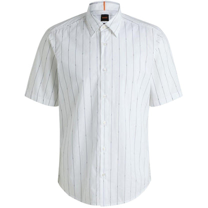 White - Front - Boss Mens Pinstripe Regular Short-Sleeved Shirt