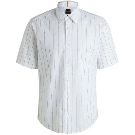 White - Front - Boss Mens Pinstripe Regular Short-Sleeved Shirt