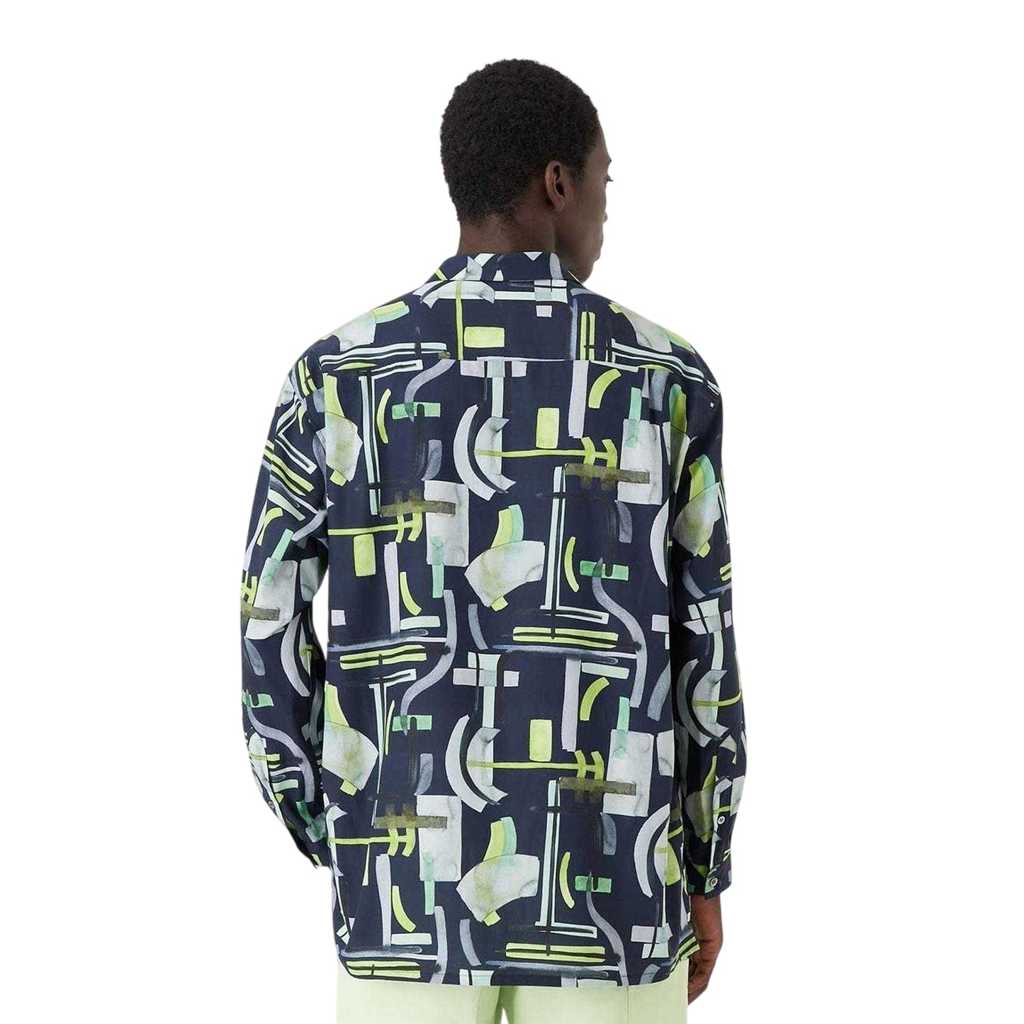 Navy - Back - Emporio Armani EA7 Mens Abstract Long-Sleeved Shirt