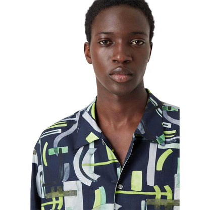 Navy - Side - Emporio Armani EA7 Mens Abstract Long-Sleeved Shirt
