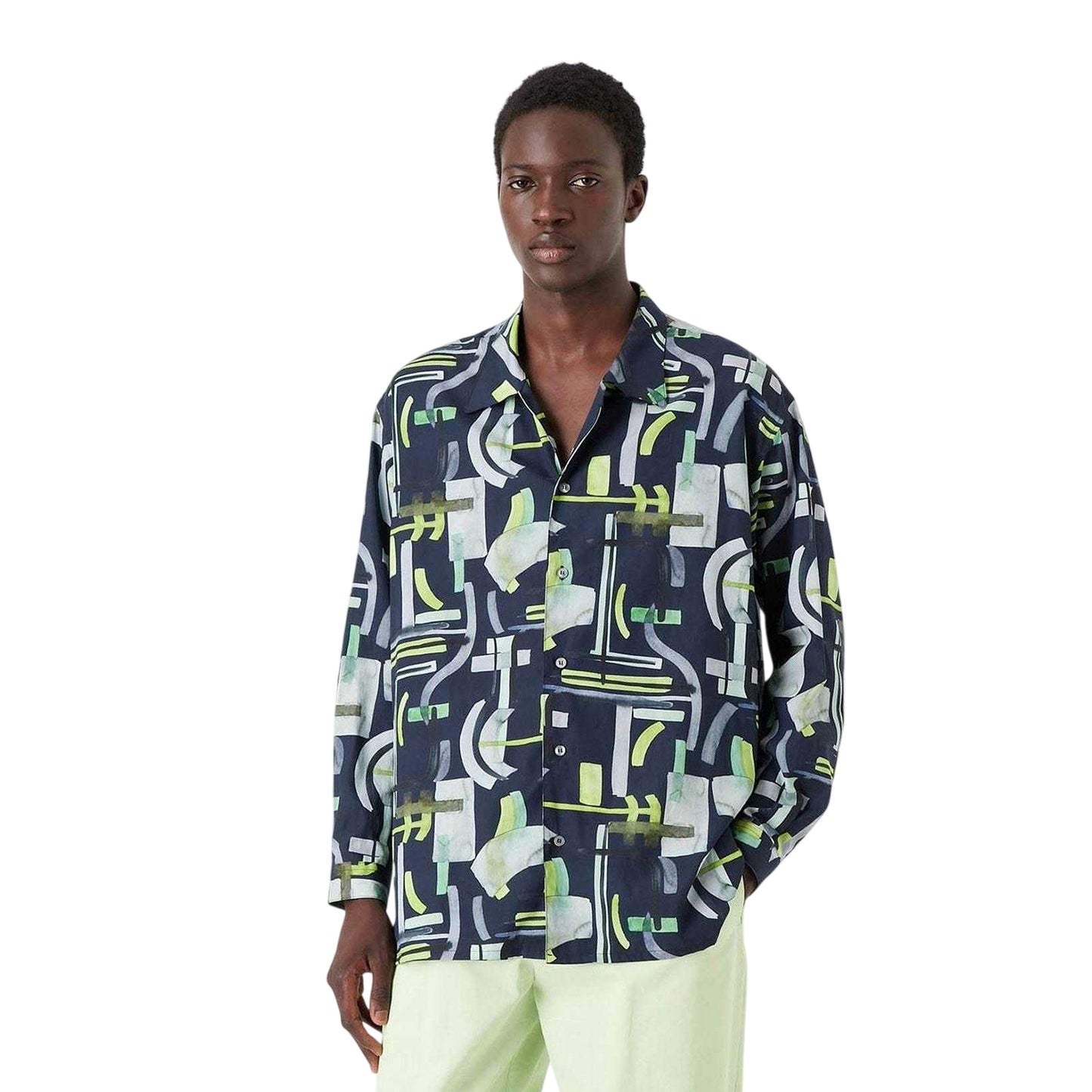 Navy - Lifestyle - Emporio Armani EA7 Mens Abstract Long-Sleeved Shirt