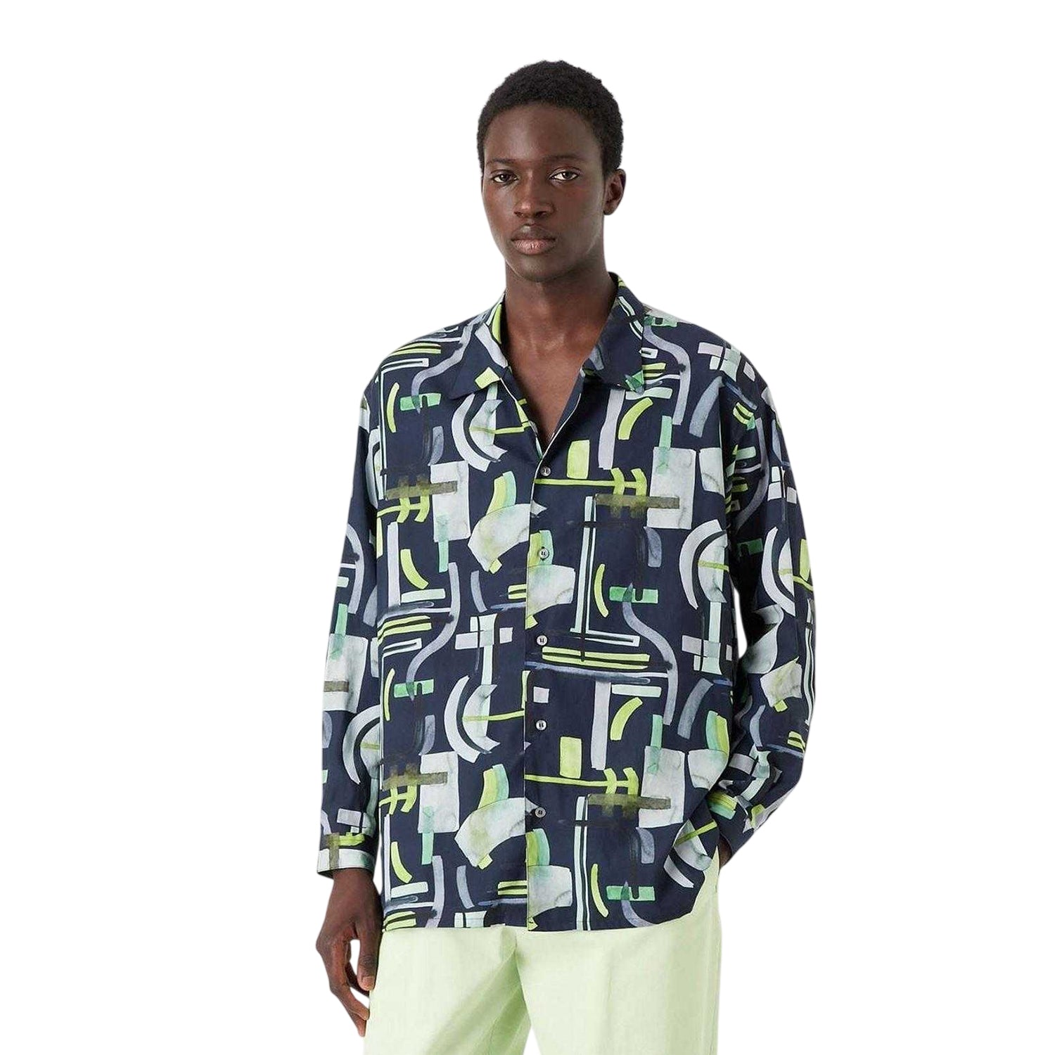 Navy - Lifestyle - Emporio Armani EA7 Mens Abstract Long-Sleeved Shirt