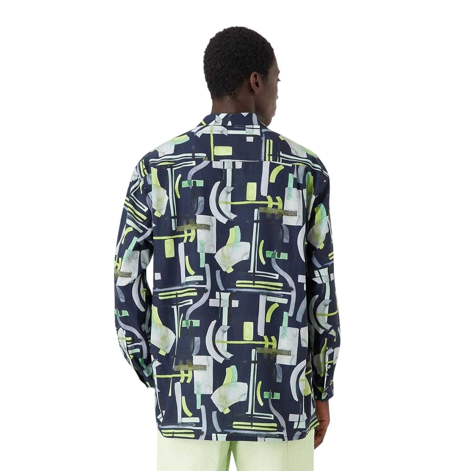Navy - Pack Shot - Emporio Armani EA7 Mens Abstract Long-Sleeved Shirt
