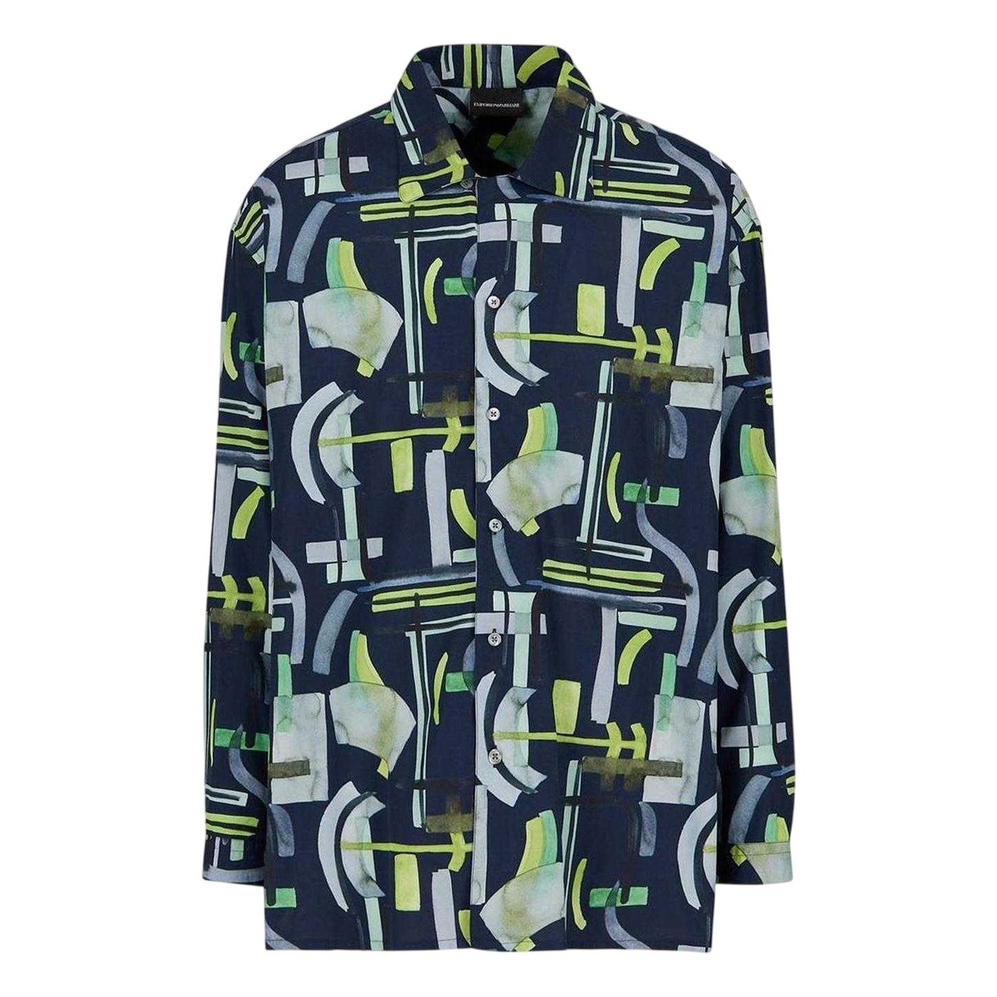 Navy - Front - Emporio Armani EA7 Mens Abstract Long-Sleeved Shirt