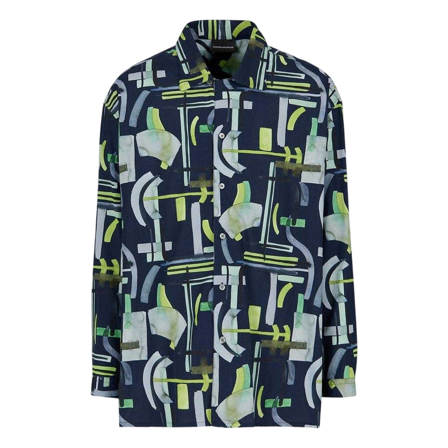 Navy - Front - Emporio Armani EA7 Mens Abstract Long-Sleeved Shirt