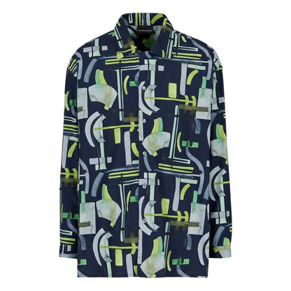 Navy - Front - Emporio Armani EA7 Mens Abstract Long-Sleeved Shirt