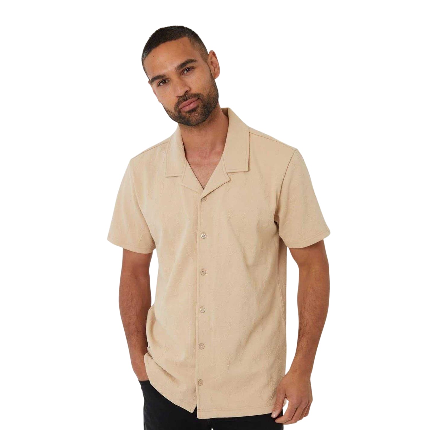 Stone - Front - Threadbare Mens Darvel Short-Sleeved Shirt