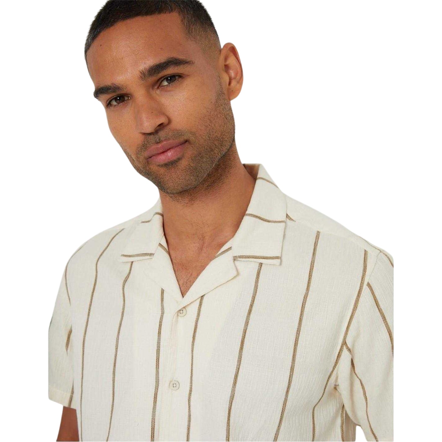 Ecru - Side - Threadbare Mens Striped Regular Shirt
