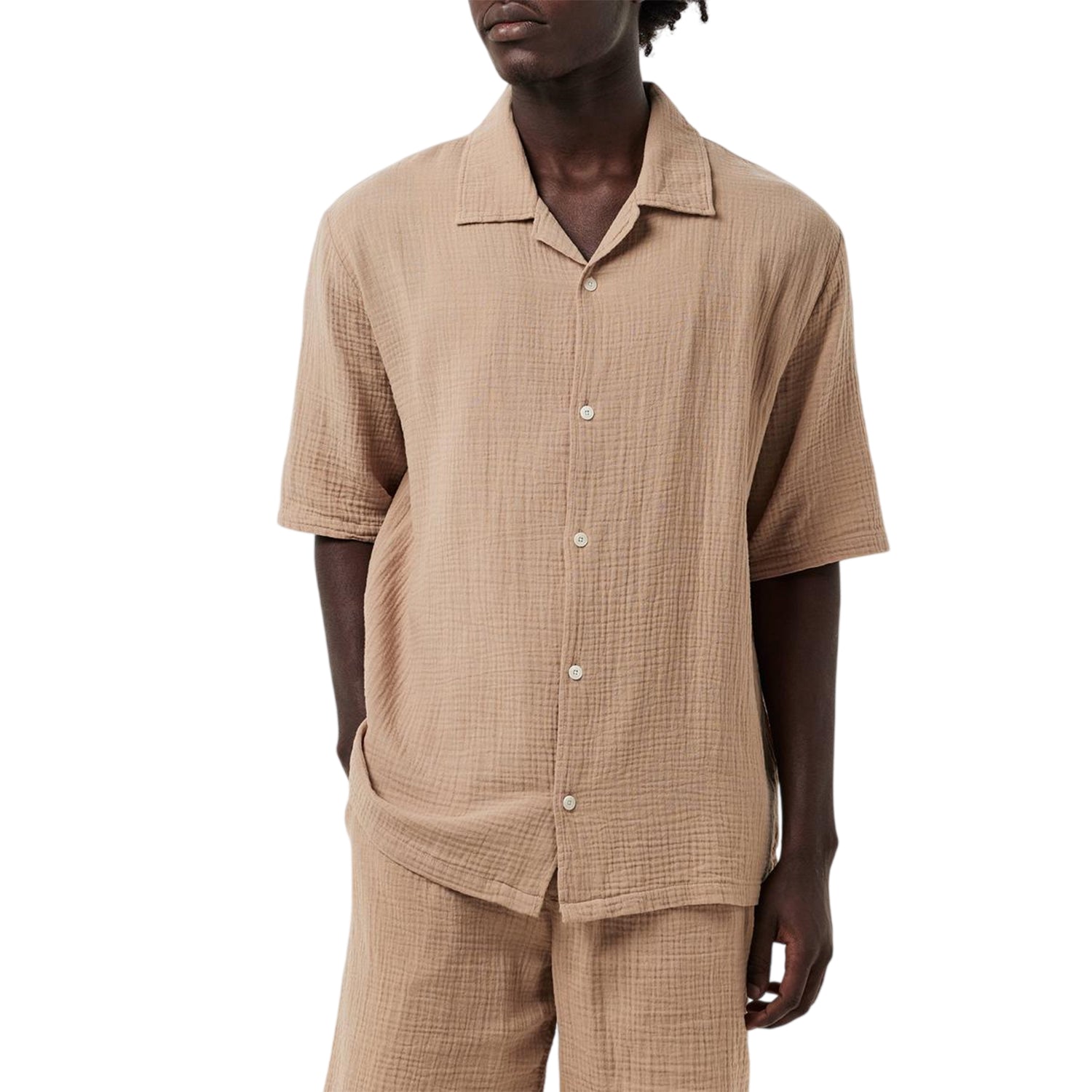 Warm Beige - Lifestyle - Albam Mens Crinkle Relaxed Fit Shirt