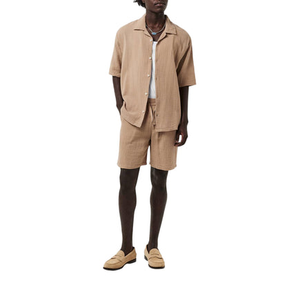 Warm Beige - Close up - Albam Mens Crinkle Relaxed Fit Shirt