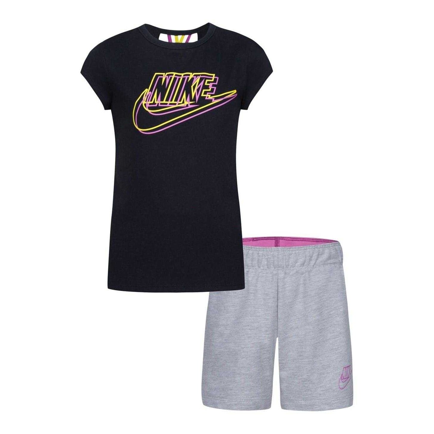 Light Smoke Grey - Front - Nike Childrens-Kids Genie Logo T-Shirt & Shorts Set