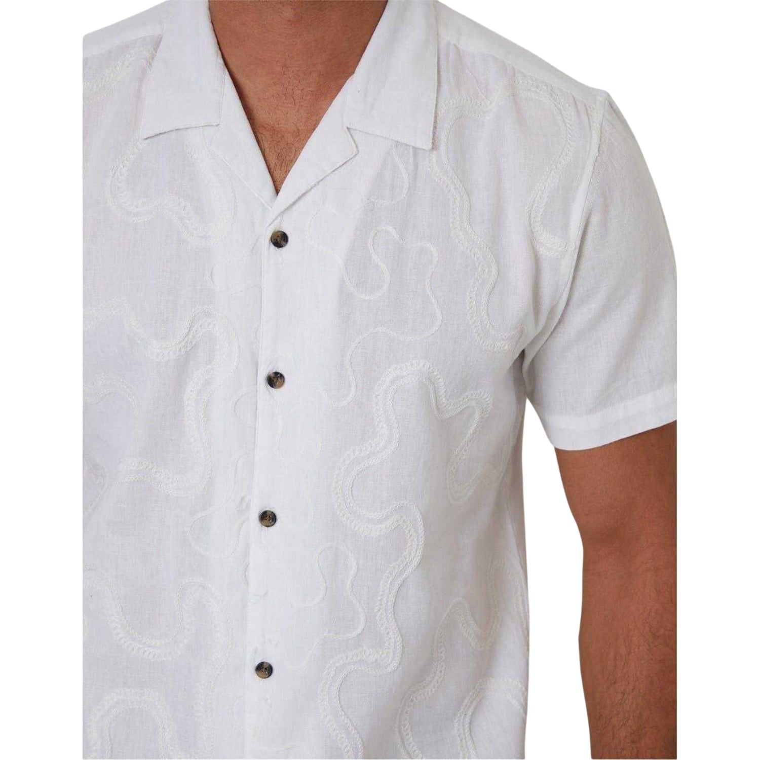 White - Side - Threadbare Mens Avalwood Embroidered Short-Sleeved Shirt