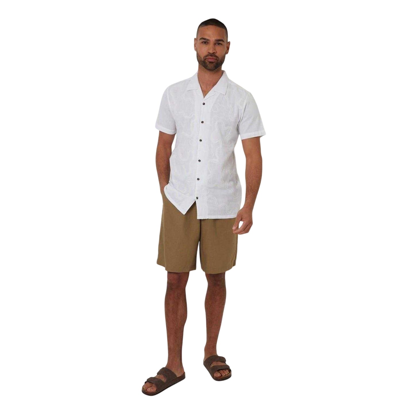 White - Lifestyle - Threadbare Mens Avalwood Embroidered Short-Sleeved Shirt