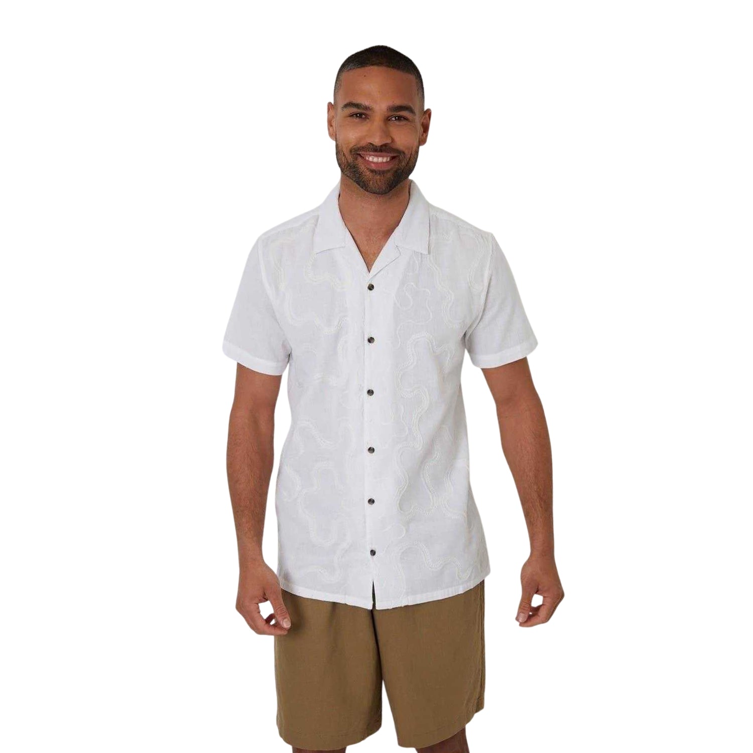 White - Front - Threadbare Mens Avalwood Embroidered Short-Sleeved Shirt