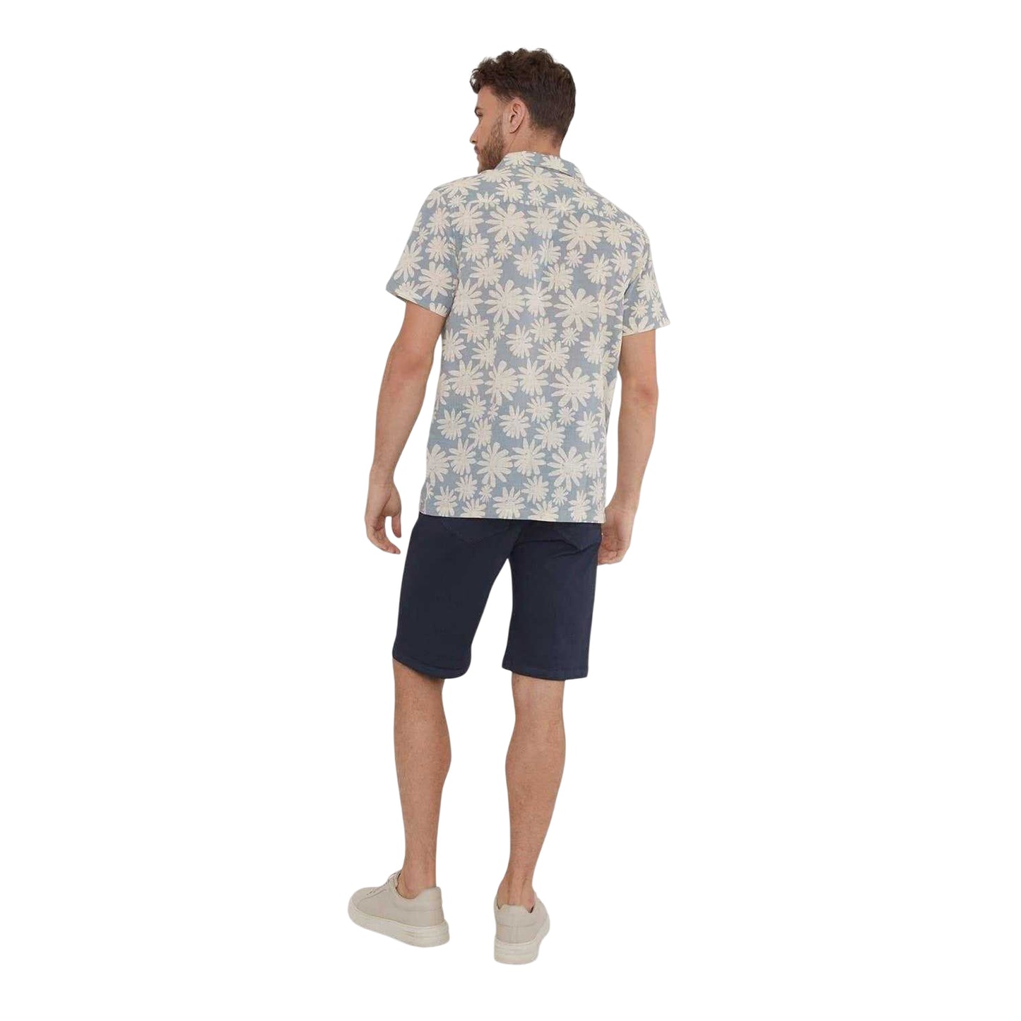 Dusty Blue - Pack Shot - Threadbare Mens Floral Short-Sleeved Shirt