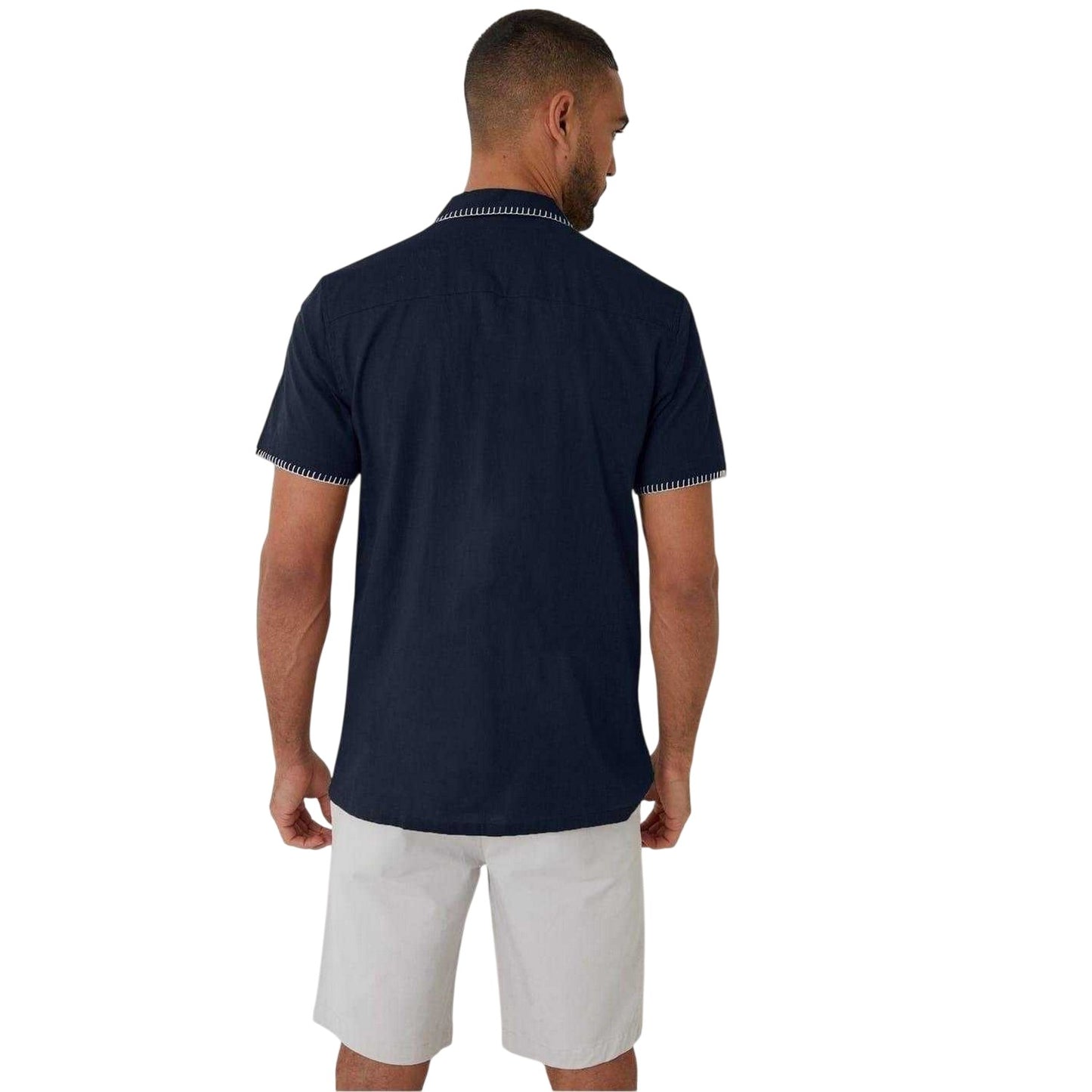 Navy - Back - Threadbare Mens Burnley Short-Sleeved Shirt