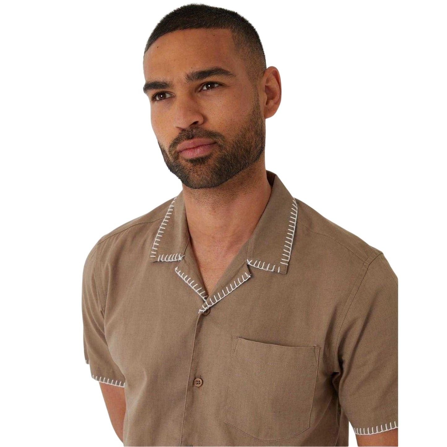Taupe - Side - Threadbare Mens Burnley Short-Sleeved Shirt