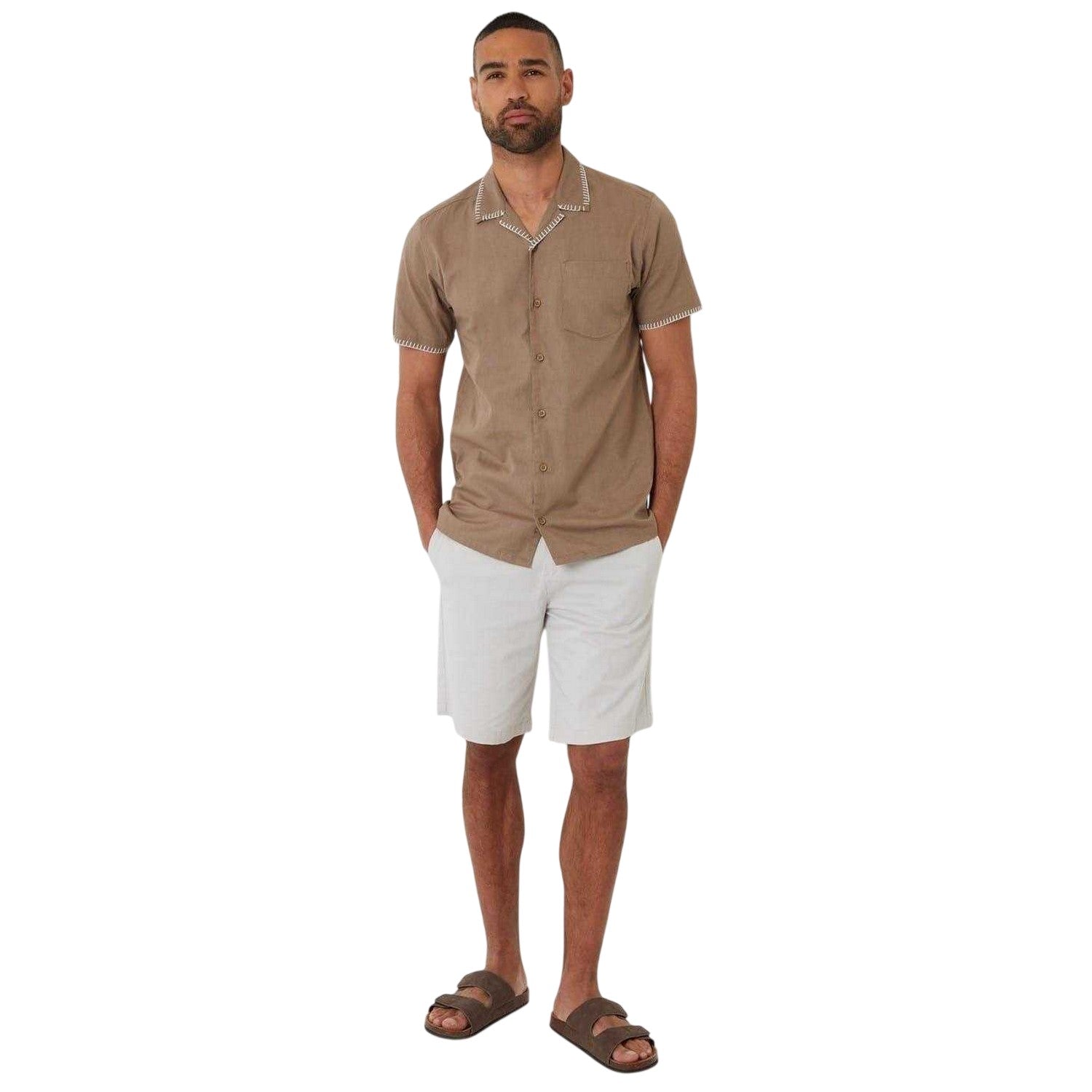 Taupe - Lifestyle - Threadbare Mens Burnley Short-Sleeved Shirt