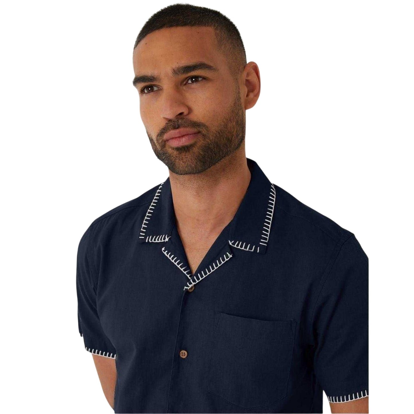 Navy - Side - Threadbare Mens Burnley Short-Sleeved Shirt