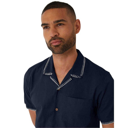 Navy - Side - Threadbare Mens Burnley Short-Sleeved Shirt