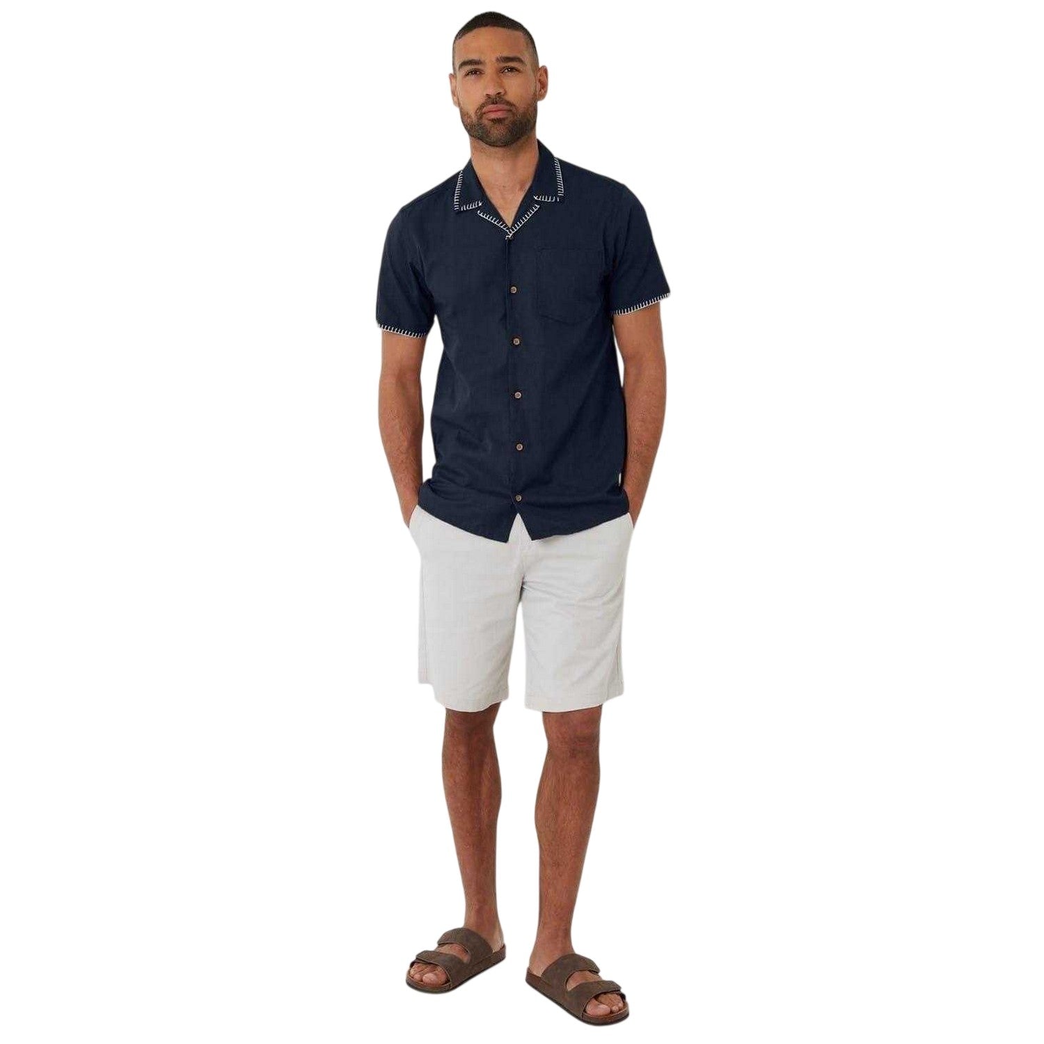 Navy - Lifestyle - Threadbare Mens Burnley Short-Sleeved Shirt