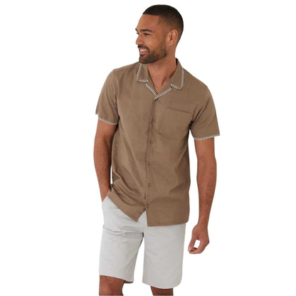 Taupe - Front - Threadbare Mens Burnley Short-Sleeved Shirt