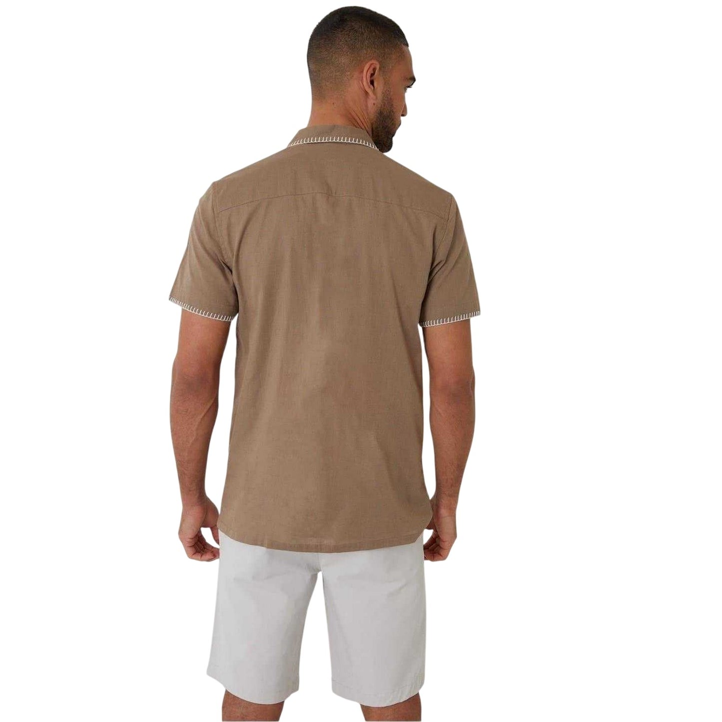 Taupe - Back - Threadbare Mens Burnley Short-Sleeved Shirt
