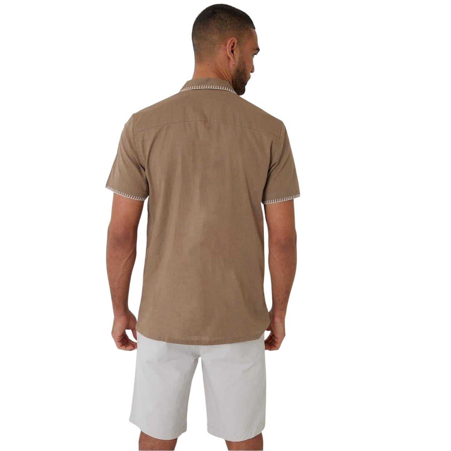 Taupe - Back - Threadbare Mens Burnley Short-Sleeved Shirt