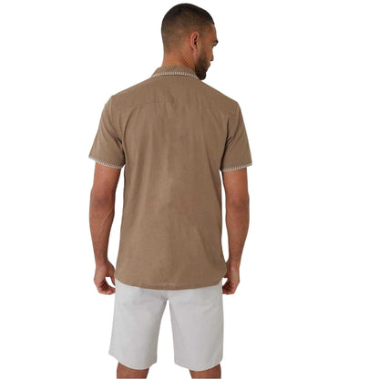 Taupe - Back - Threadbare Mens Burnley Short-Sleeved Shirt