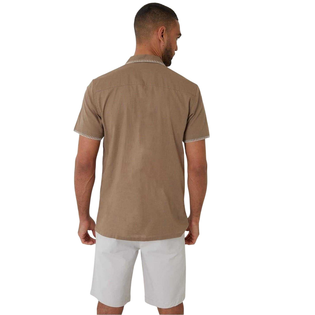 Taupe - Back - Threadbare Mens Burnley Short-Sleeved Shirt