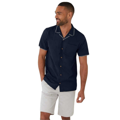 Navy - Front - Threadbare Mens Burnley Short-Sleeved Shirt