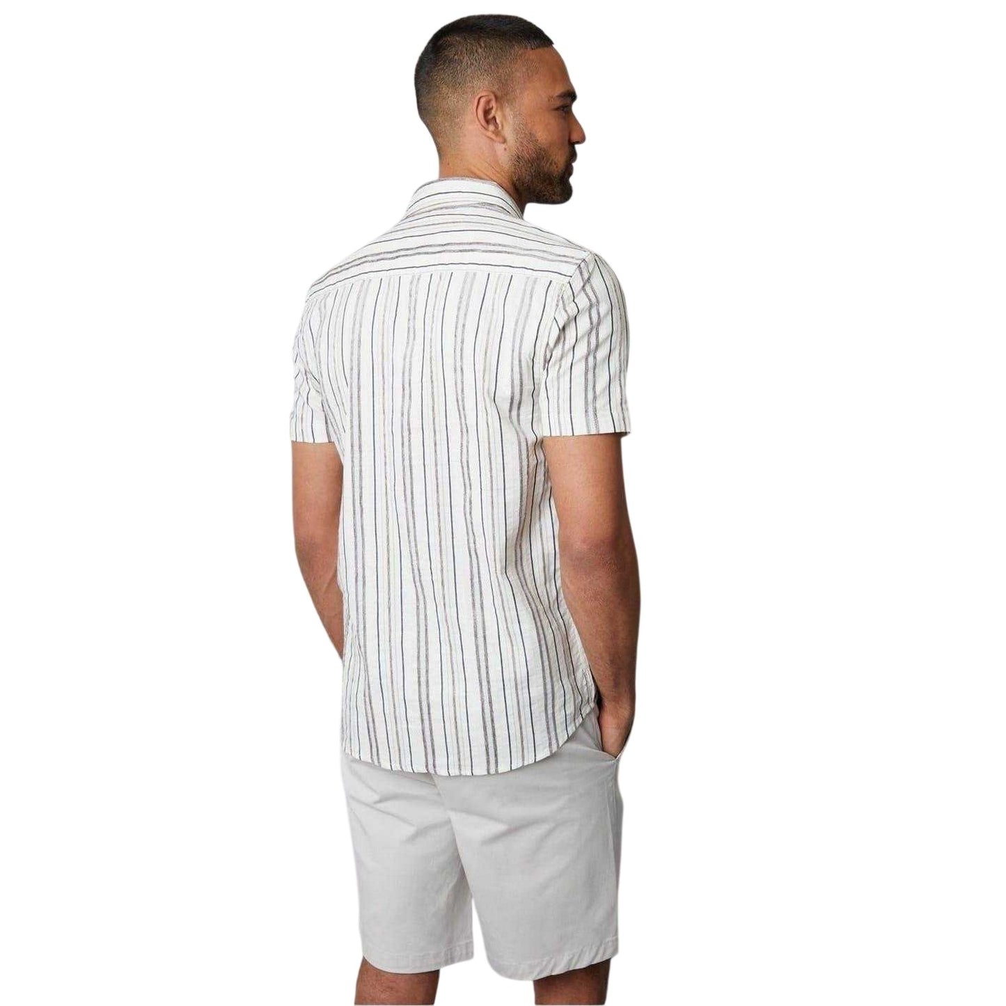 Cream - Back - Threadbare Mens Brownhill Striped Shirt
