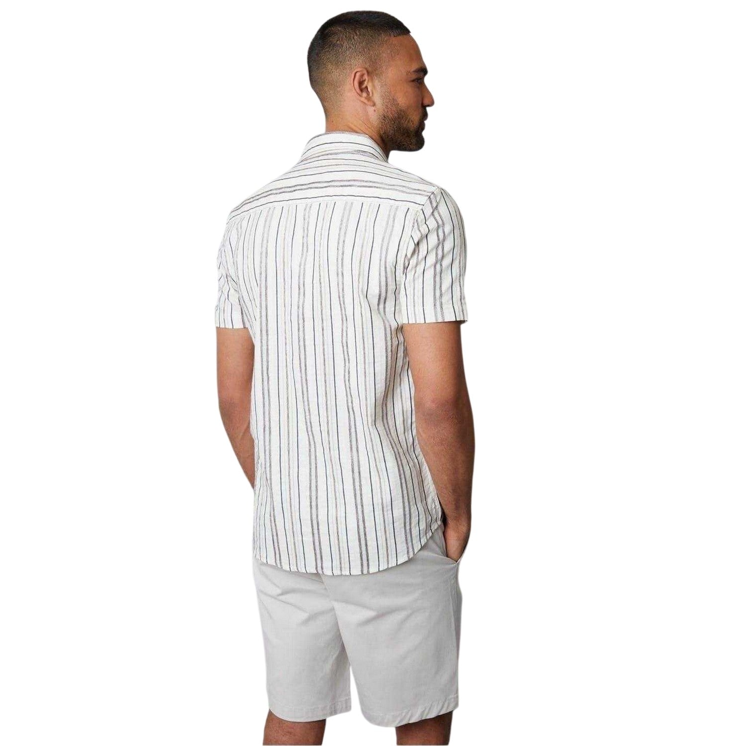 Cream - Back - Threadbare Mens Brownhill Striped Shirt