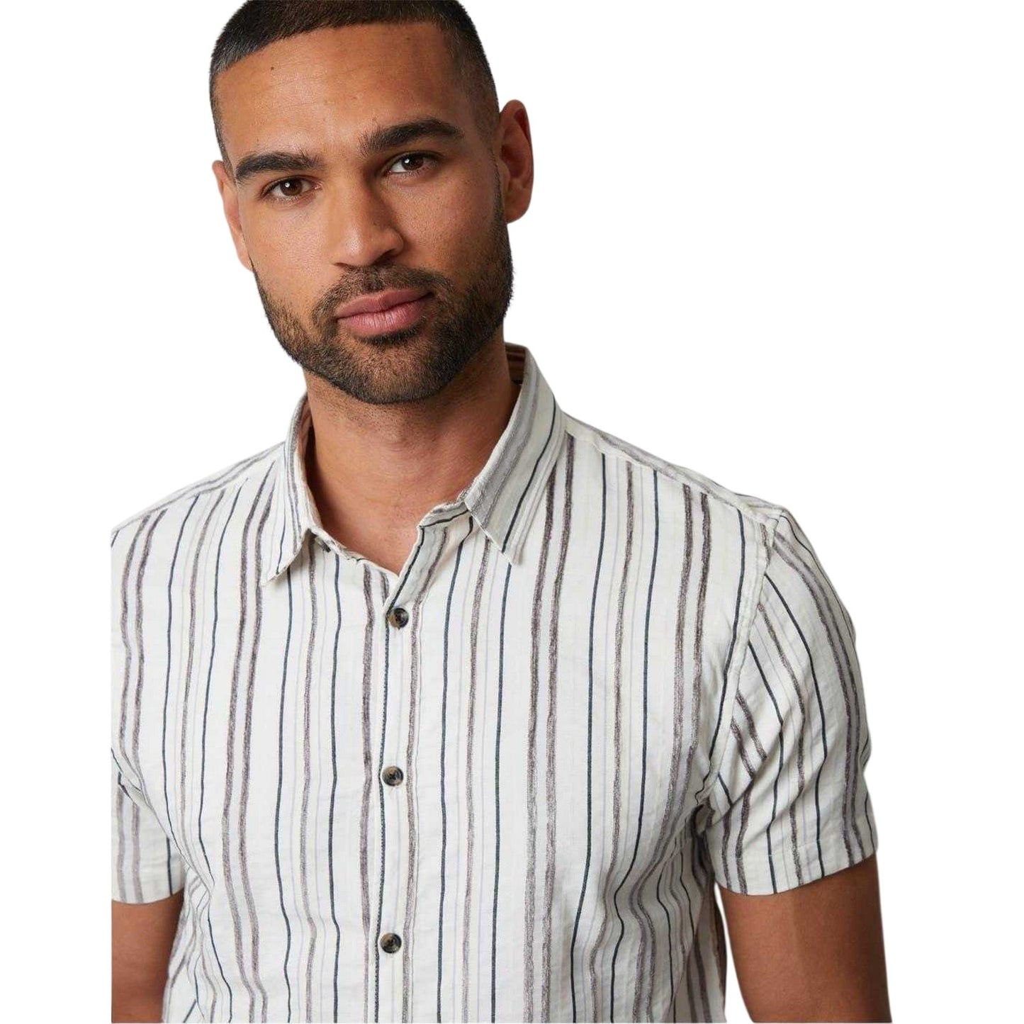 Cream - Side - Threadbare Mens Brownhill Striped Shirt