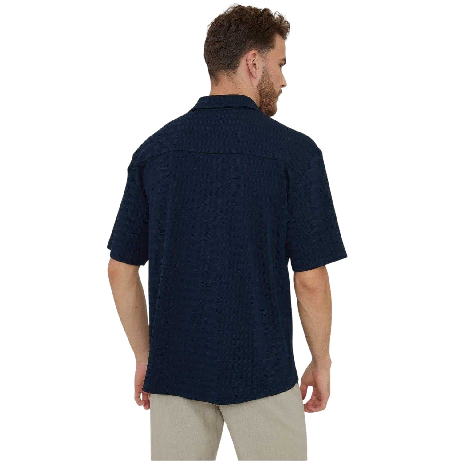 Navy - Back - Threadbare Mens Drewrea Short-Sleeved Shirt