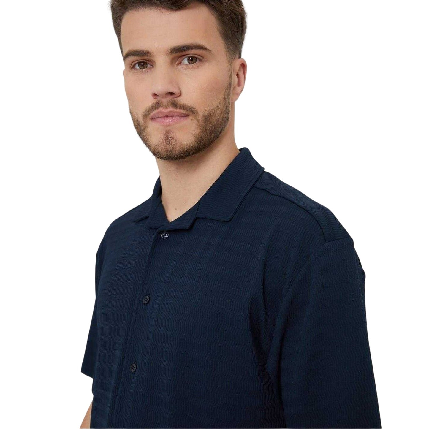 Navy - Side - Threadbare Mens Drewrea Short-Sleeved Shirt