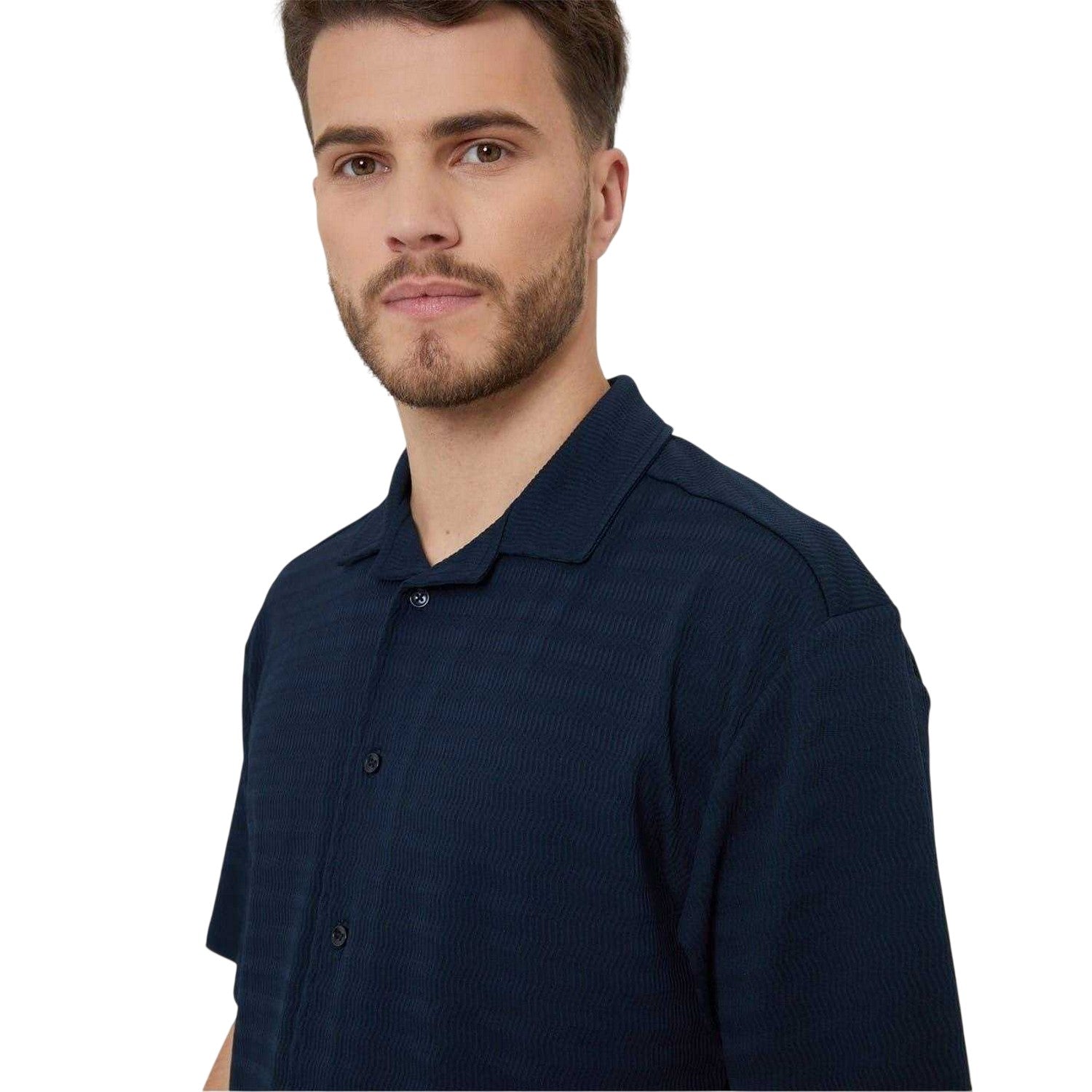 Navy - Side - Threadbare Mens Drewrea Short-Sleeved Shirt