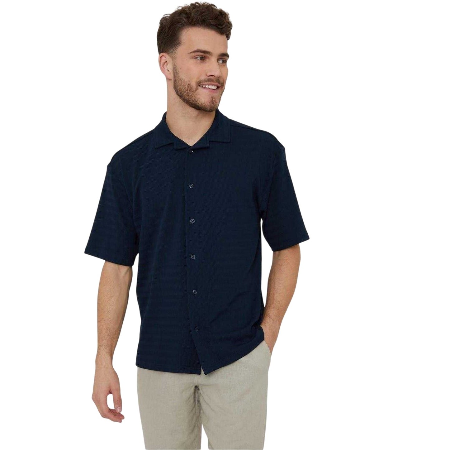 Navy - Front - Threadbare Mens Drewrea Short-Sleeved Shirt