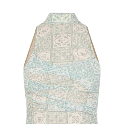 Blue-White - Back - Off White Womens-Ladies Tulle High Collar Slip Dress