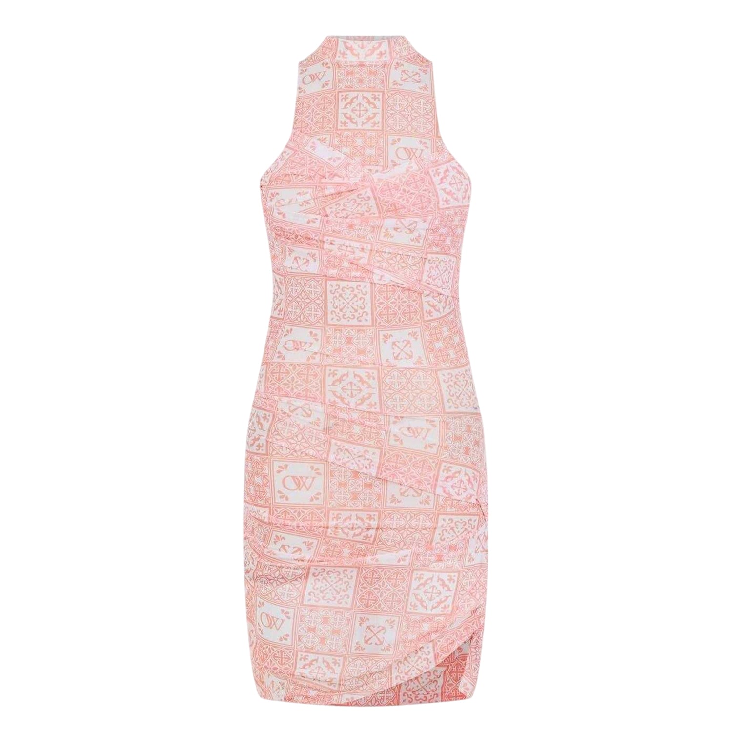 Pink-White - Back - Off White Womens-Ladies Tulle High Collar Slip Dress