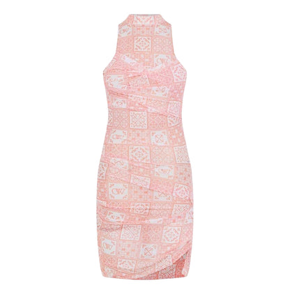 Pink-White - Back - Off White Womens-Ladies Tulle High Collar Slip Dress