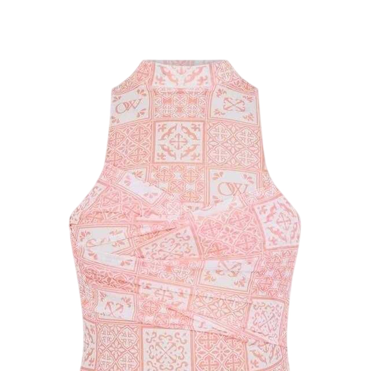 Pink-White - Side - Off White Womens-Ladies Tulle High Collar Slip Dress
