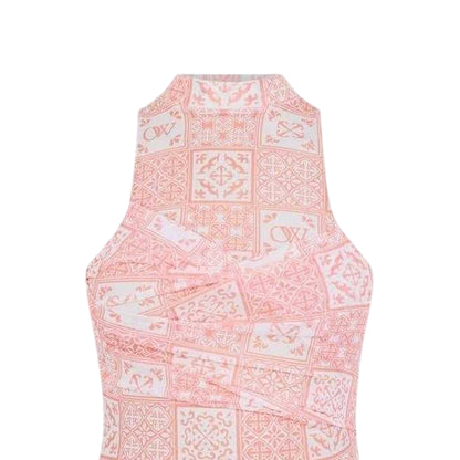 Pink-White - Side - Off White Womens-Ladies Tulle High Collar Slip Dress