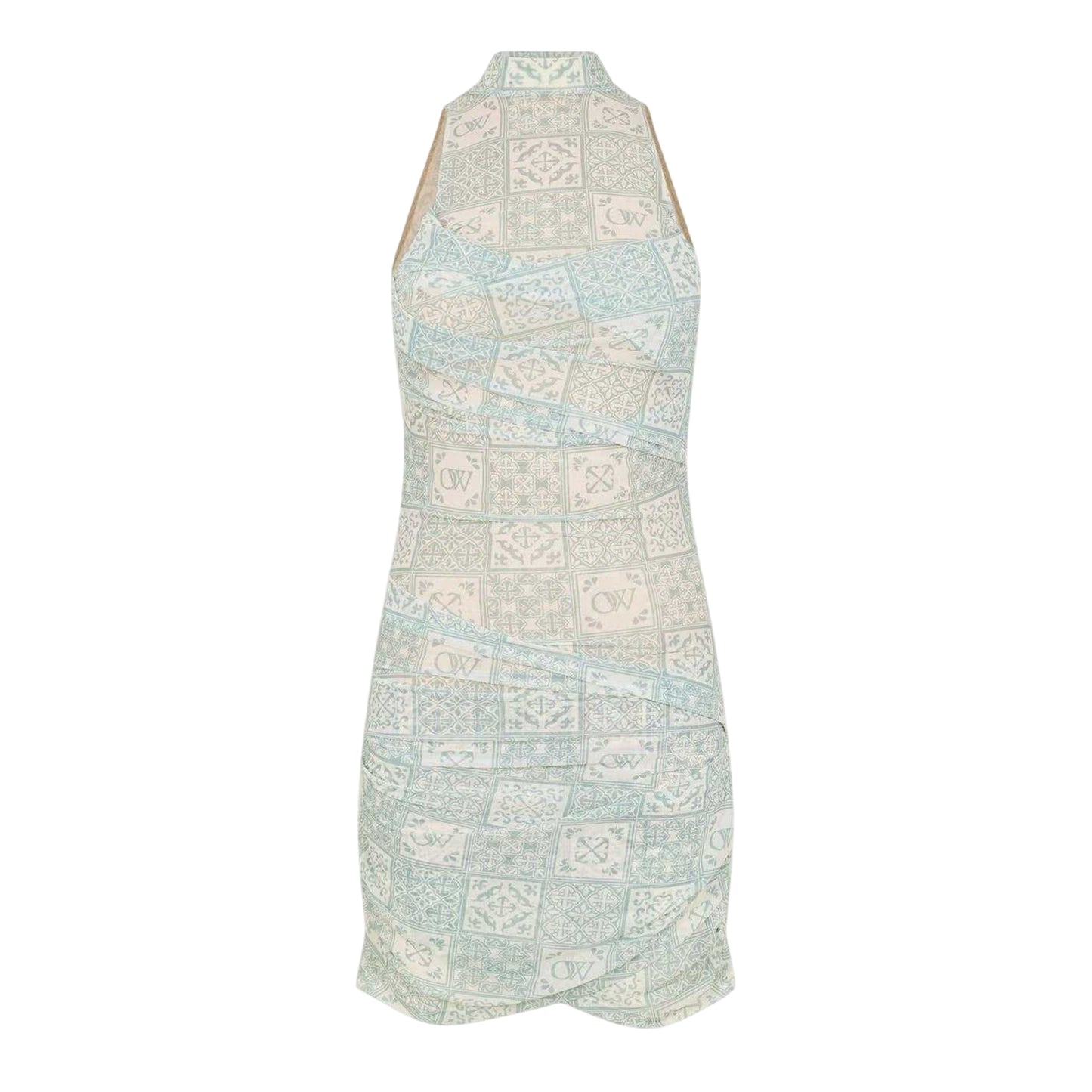 Blue-White - Front - Off White Womens-Ladies Tulle High Collar Slip Dress