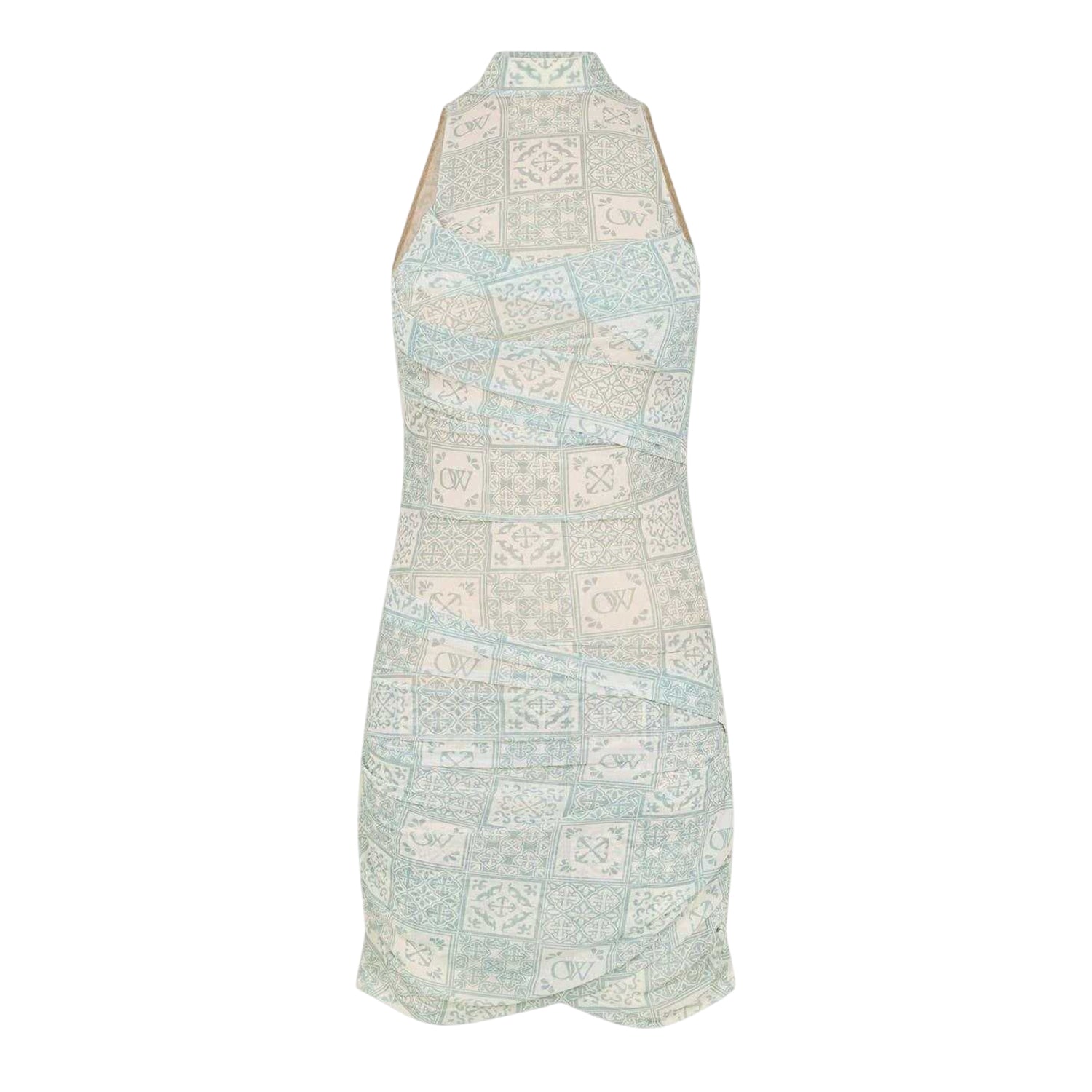 Blue-White - Front - Off White Womens-Ladies Tulle High Collar Slip Dress