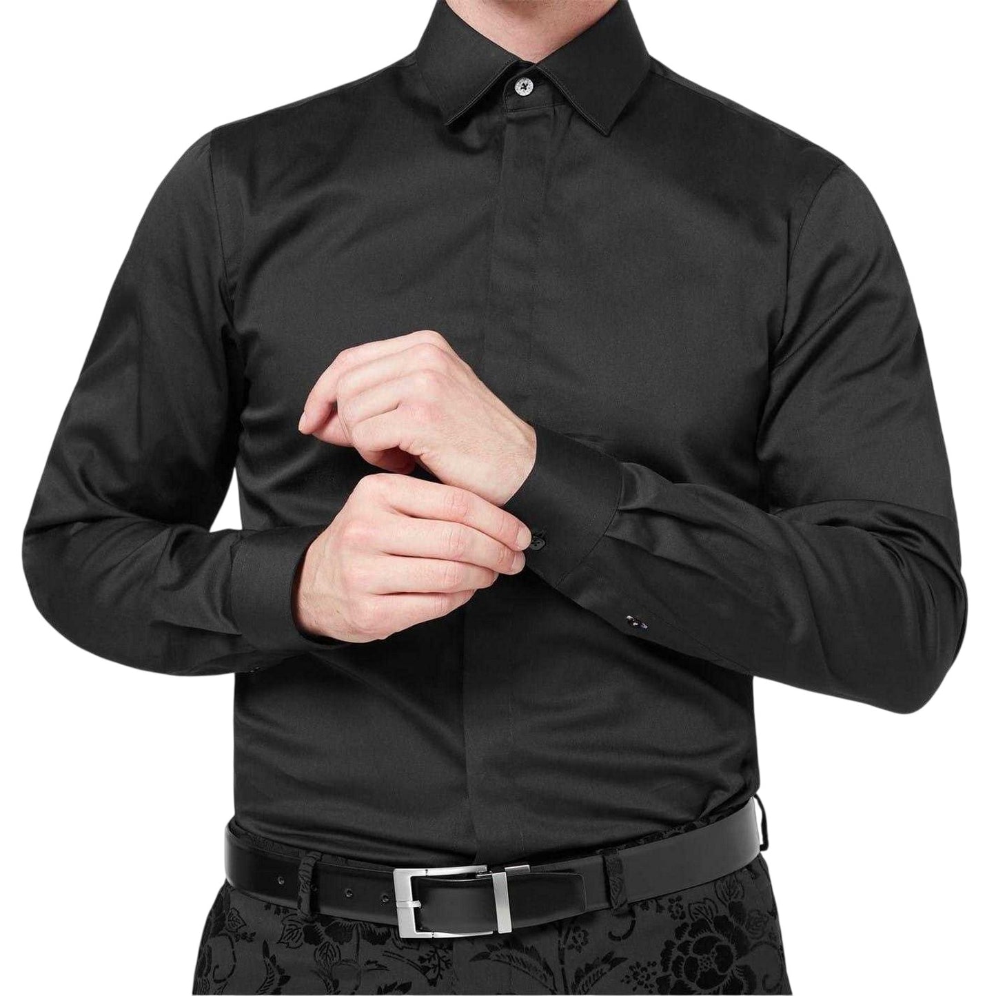 Black - Side - Without Prejudice Mens Sateen Skinny Shirt