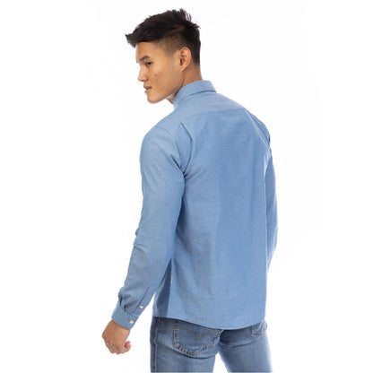 Indigo - Back - Peter Werth Mens Collared Slim Long-Sleeved Shirt