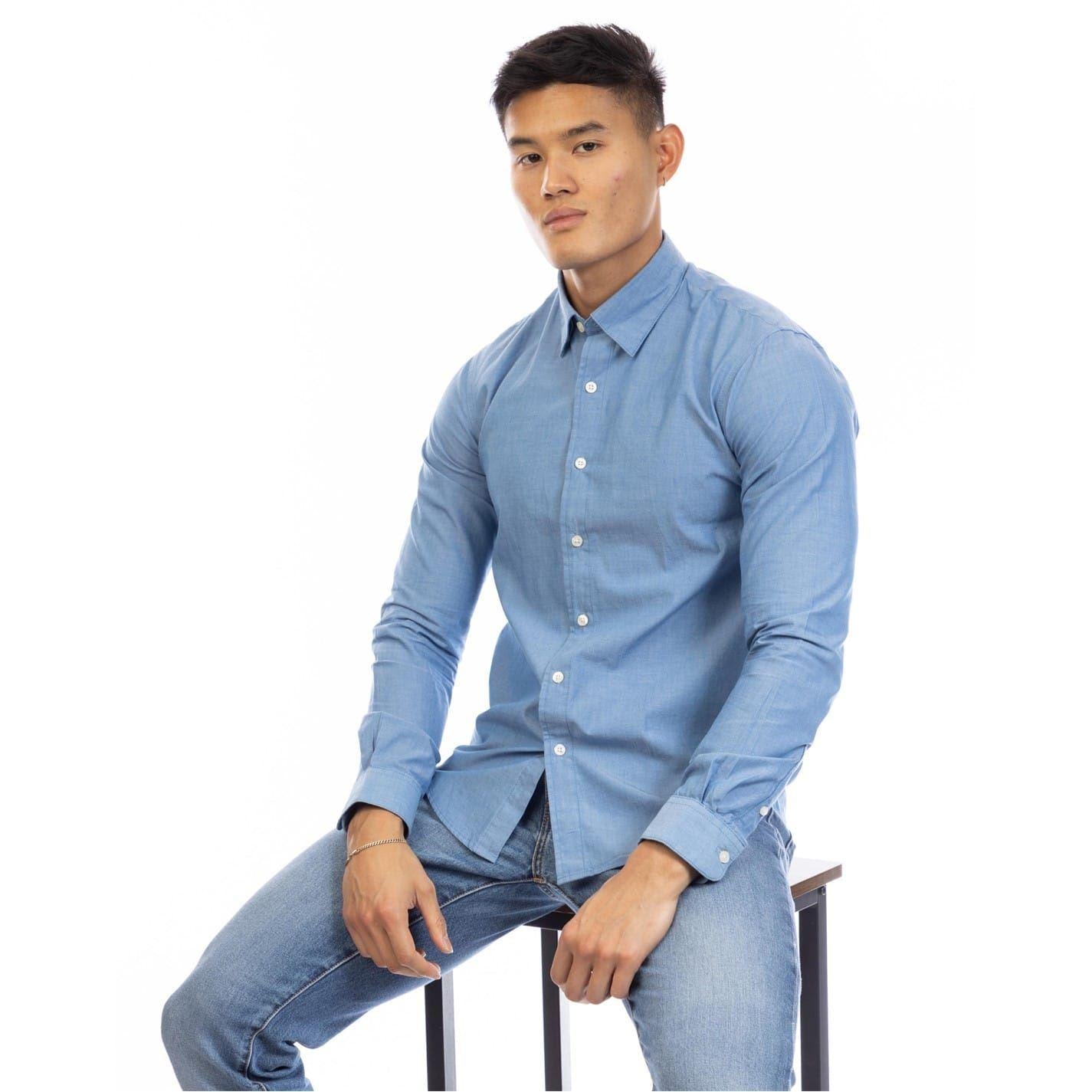 Indigo - Lifestyle - Peter Werth Mens Collared Slim Long-Sleeved Shirt