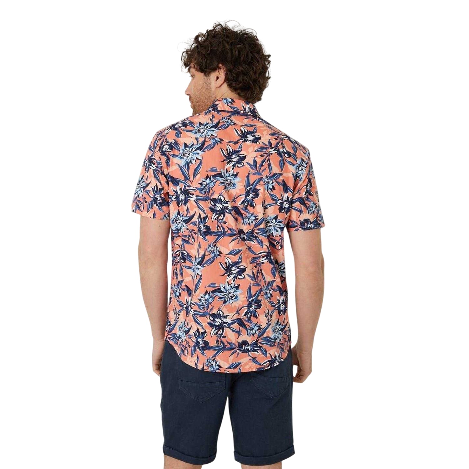 Peach - Back - Threadbare Mens Latham Floral Regular Shirt